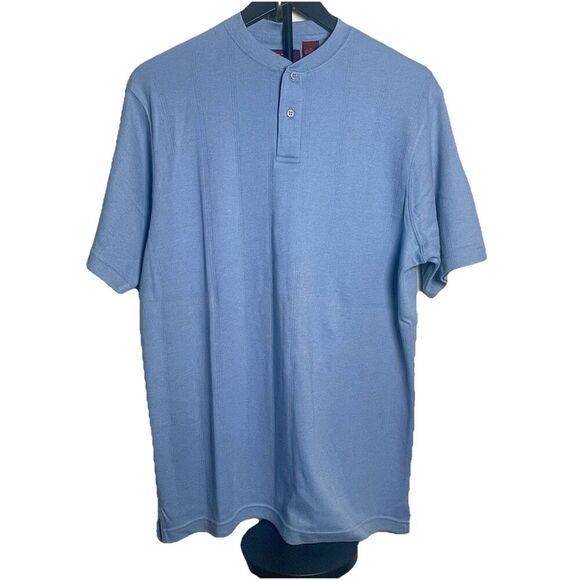 EZ’s by Haggar Mens Size M Light Blue Short Sleeve Henley Shirt Vertical Texture - Picture 1 of 7